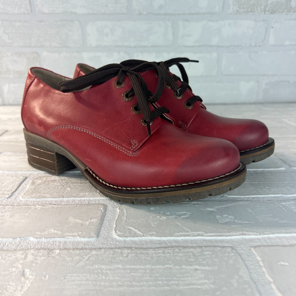 Dromedaris 41 Kaley Oxford Shoes Womens 10.5 11 Red Leather Lug Sole Lace Up